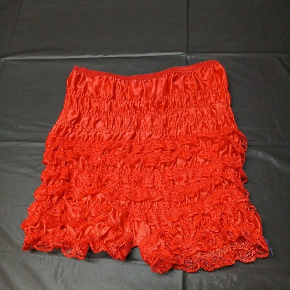 Vintage Red Lace Ruffle Square Dance Bloomers Size XS-M Stretch Pettipants